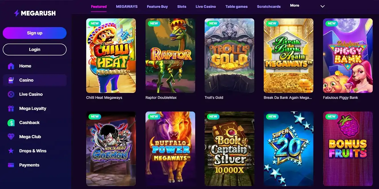 mega rush online casino review by casinos club