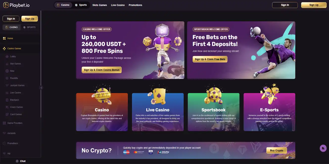 playbet io online casino home page by casinos club