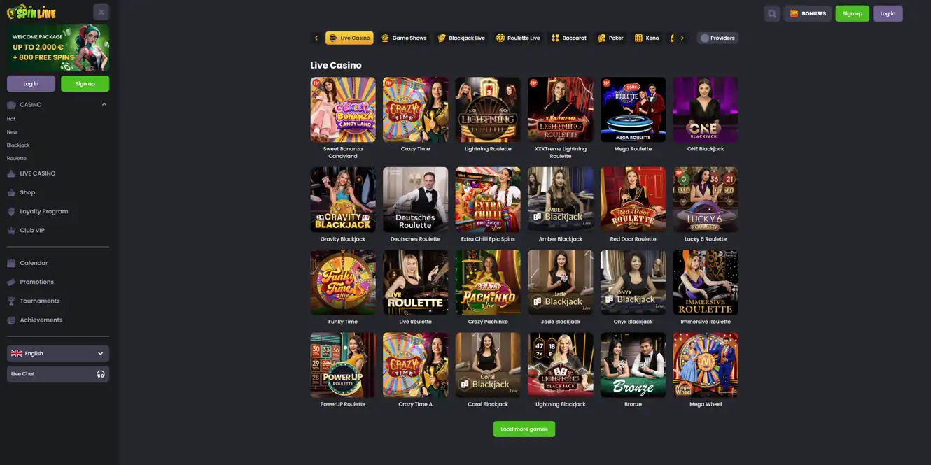 spinline online casino live casino games by casinos club