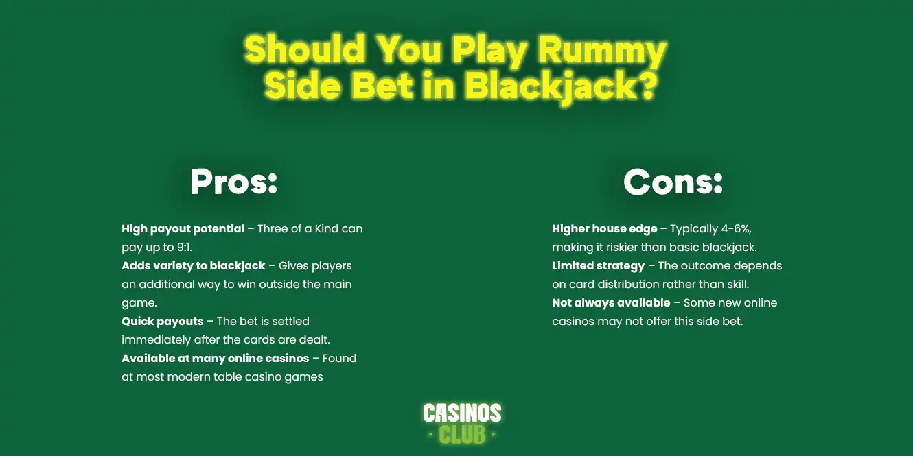 pros and cons for rummy side bet in blackjack by casinos club